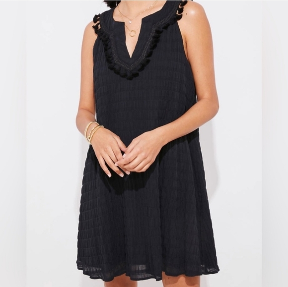 Vineyard Vines Womens Black Textured Gauze Tassel Mini Dress Size Small - Picture 1 of 15